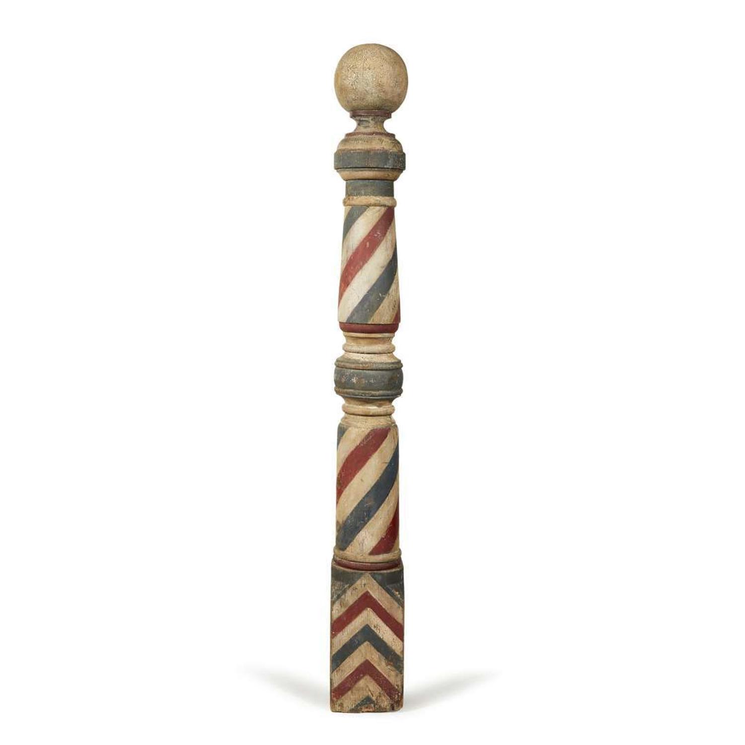 Turned and painted barber pole late 19th century