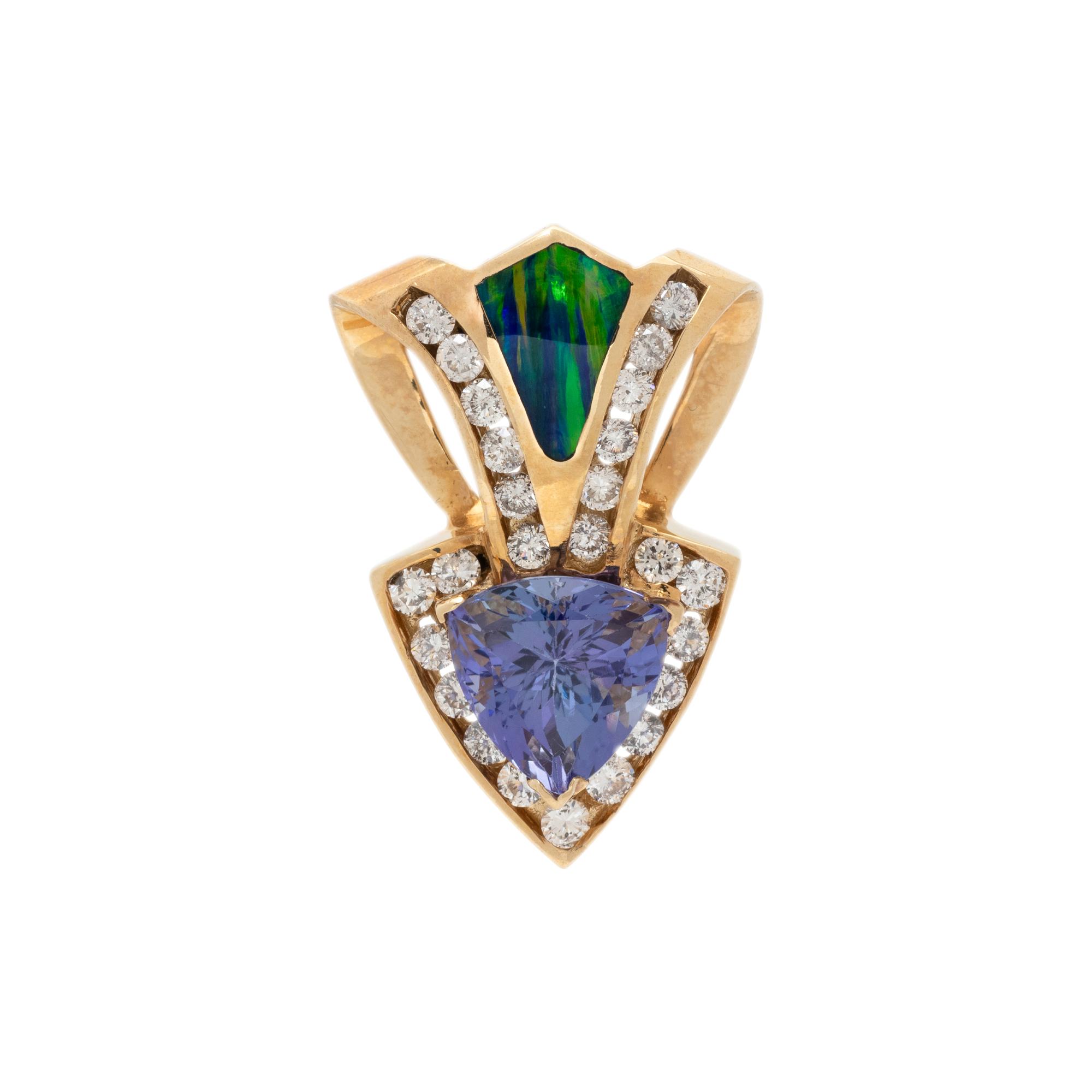 TANZANITE, BLACK OPAL, AND DIAMOND PENDANT