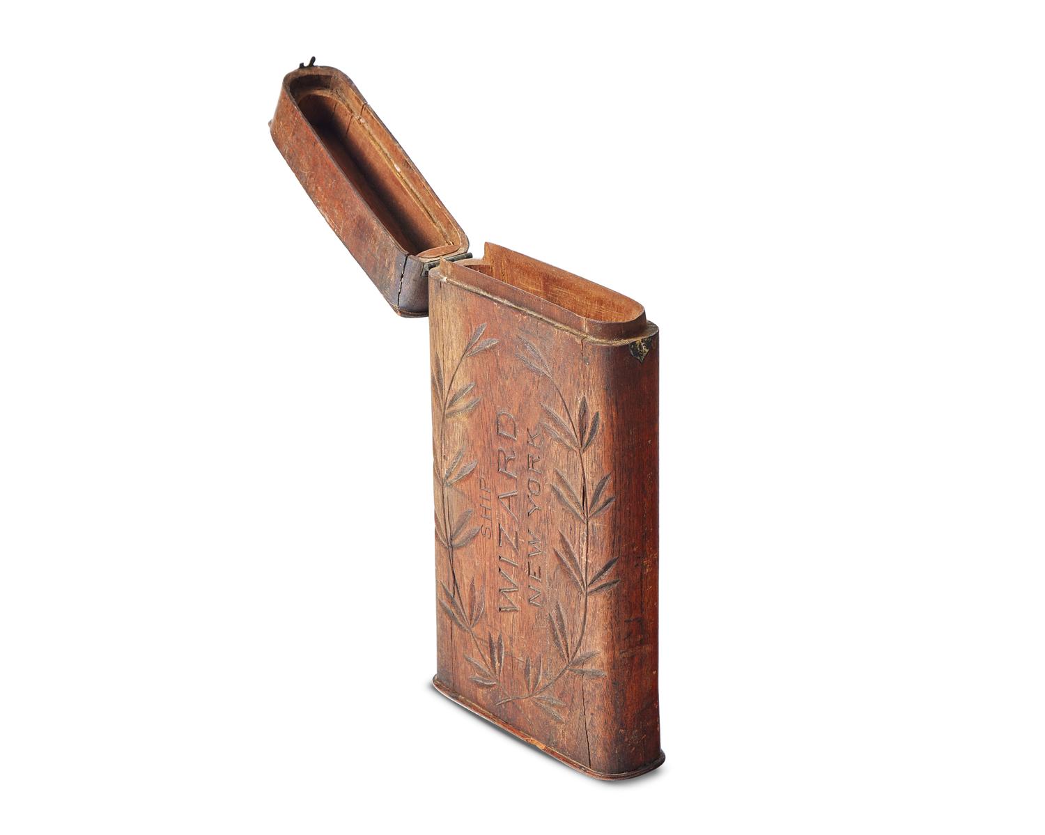 A China Trade Carved Teak Chart or Agent Box For The Ship Wizard Of New York
