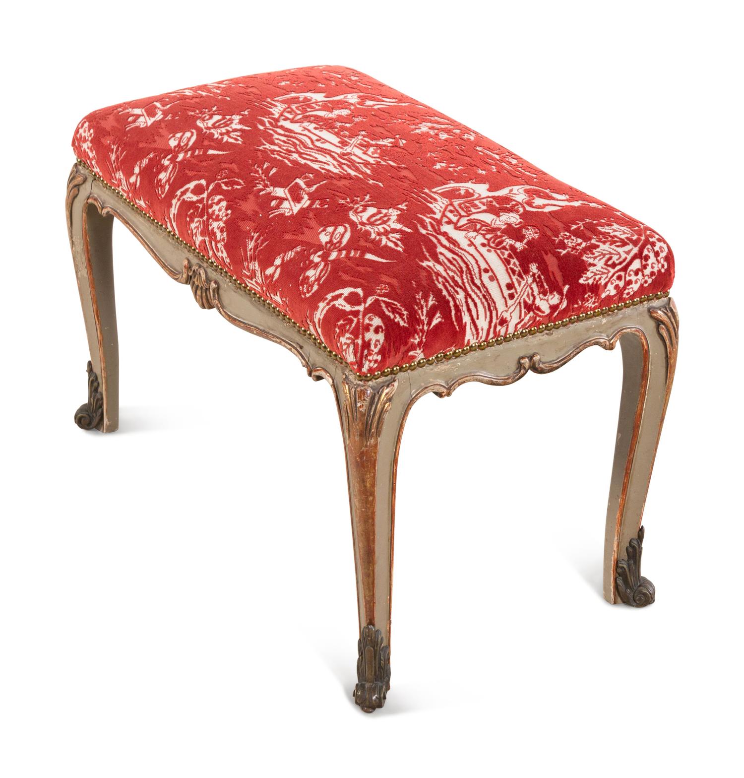 An Italian Painted and Parcel Gilt Stool