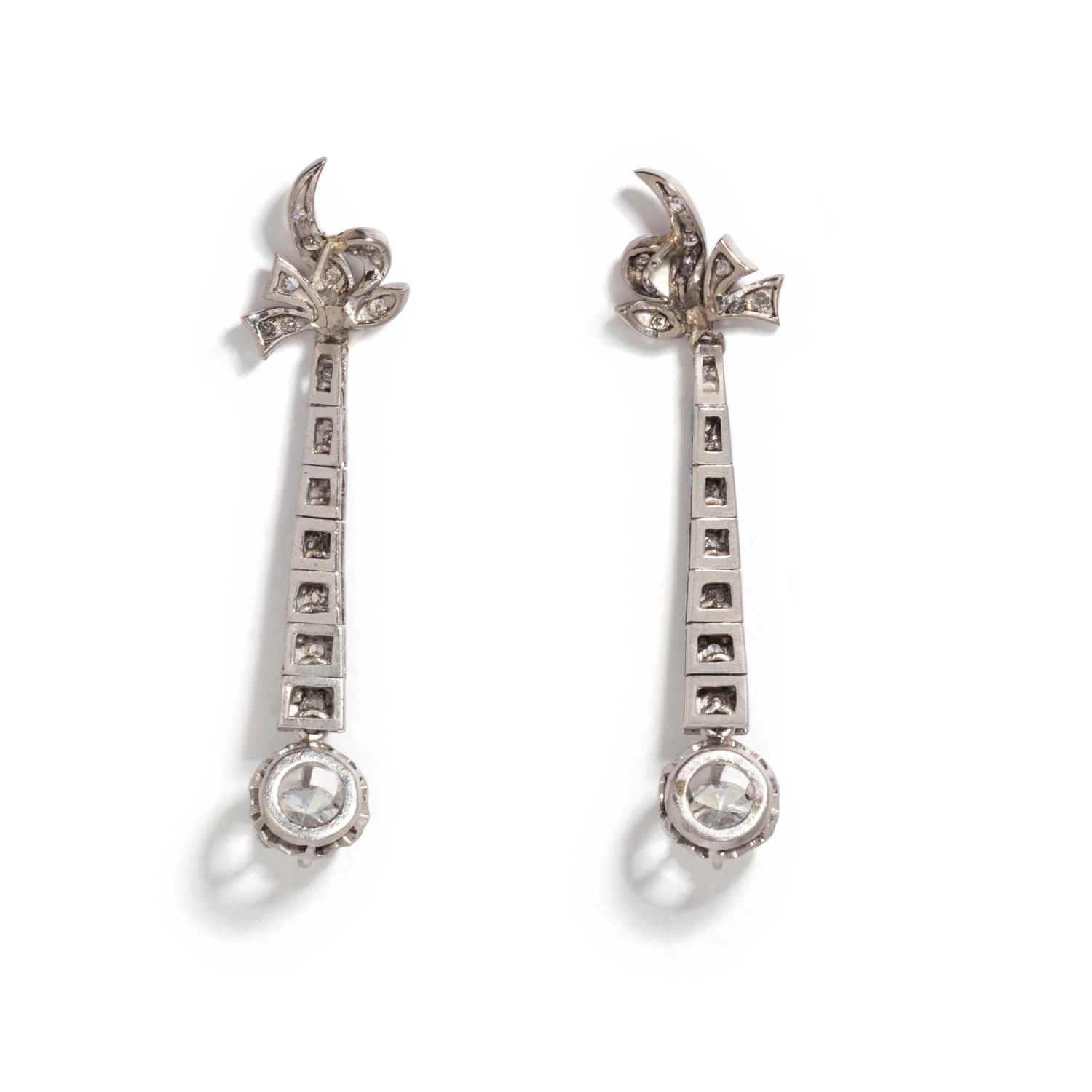 WHITE GOLD AND DIAMOND BOW DROP EARRINGS