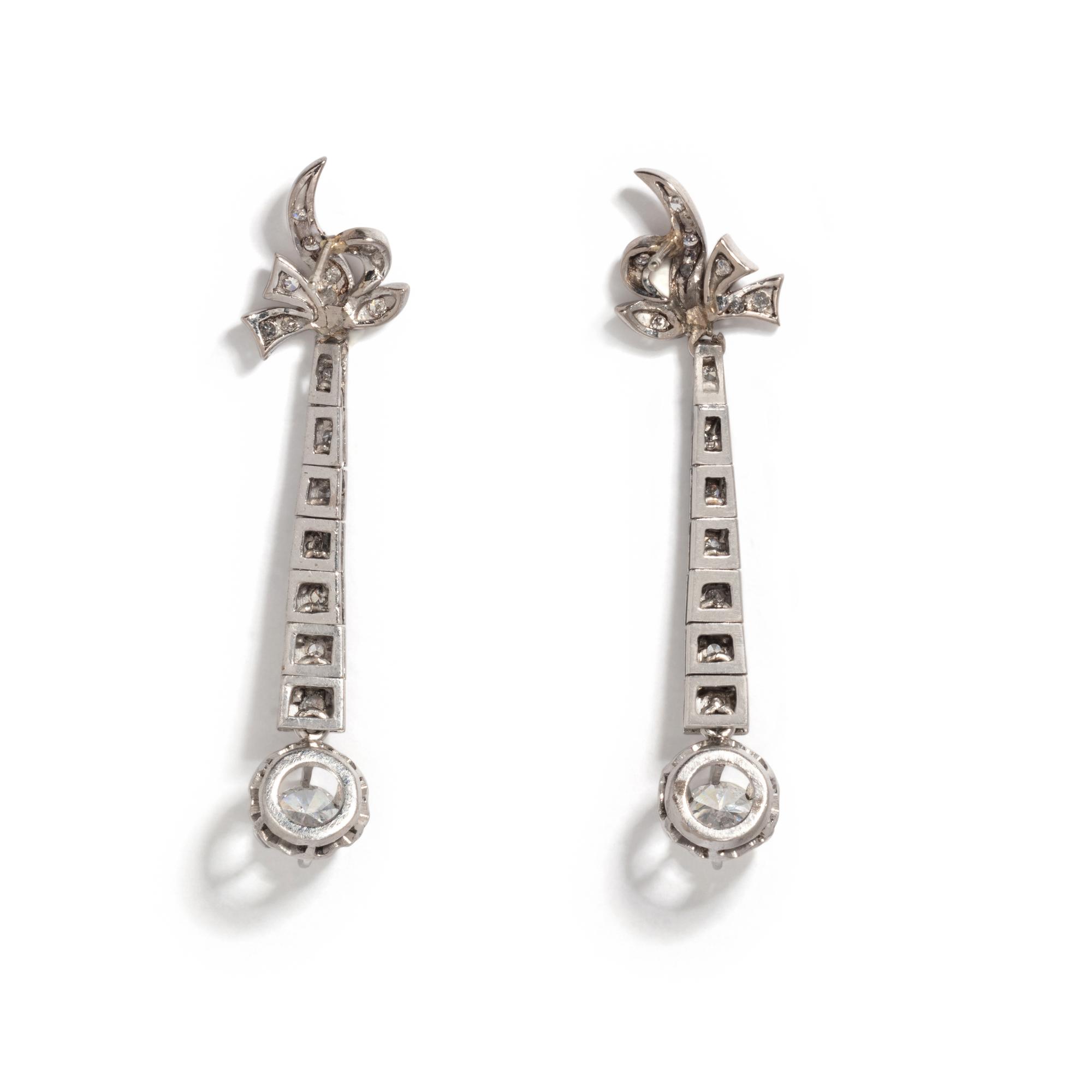 WHITE GOLD AND DIAMOND BOW DROP EARRINGS
