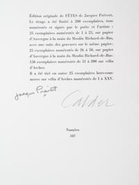 (CALDER, ALEXANDER) PREVERT, JACQUES. Fetes. Paris, 1971. Limited, signed.
