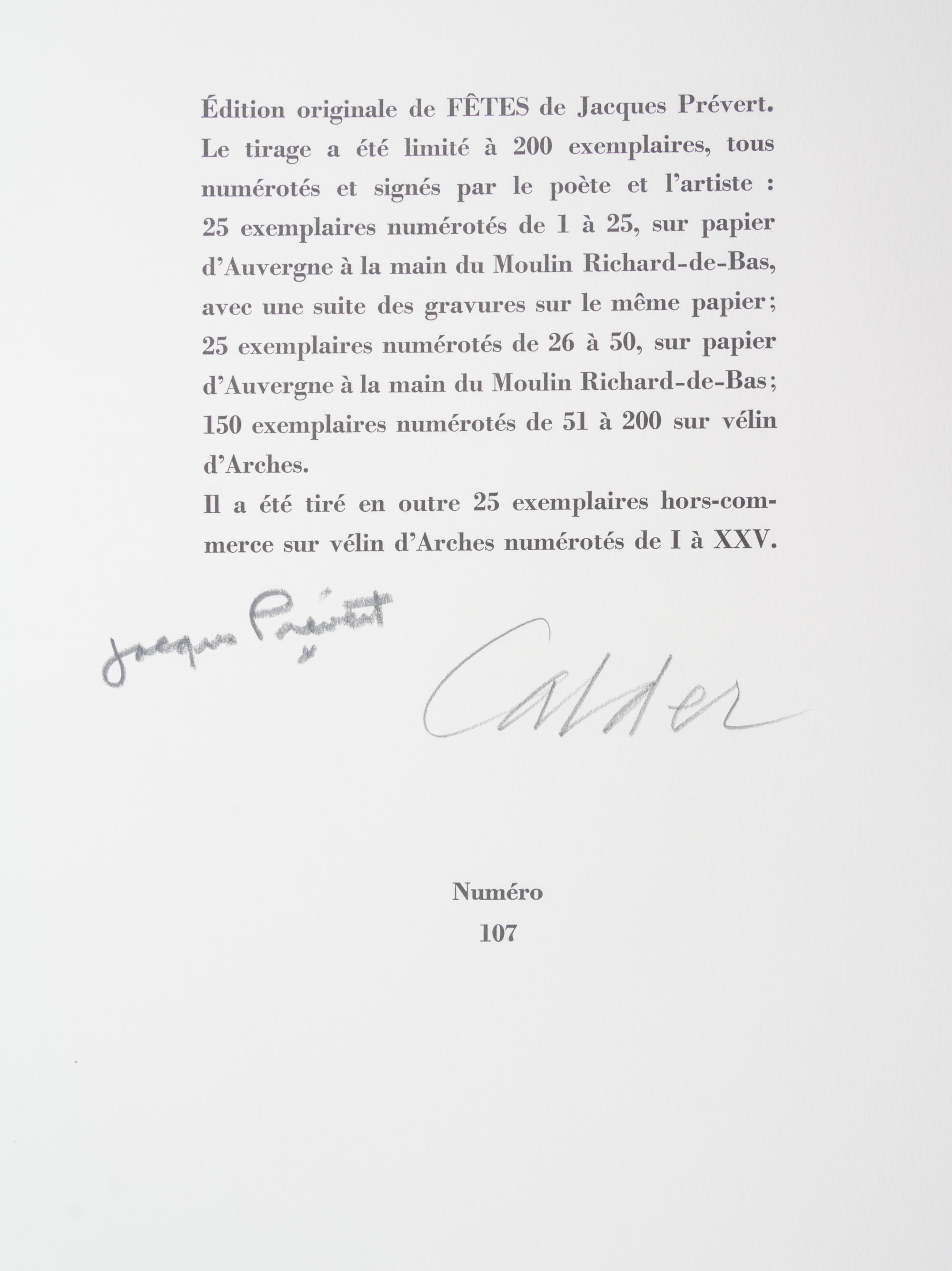 (CALDER, ALEXANDER) PREVERT, JACQUES. Fetes. Paris, 1971. Limited, signed.