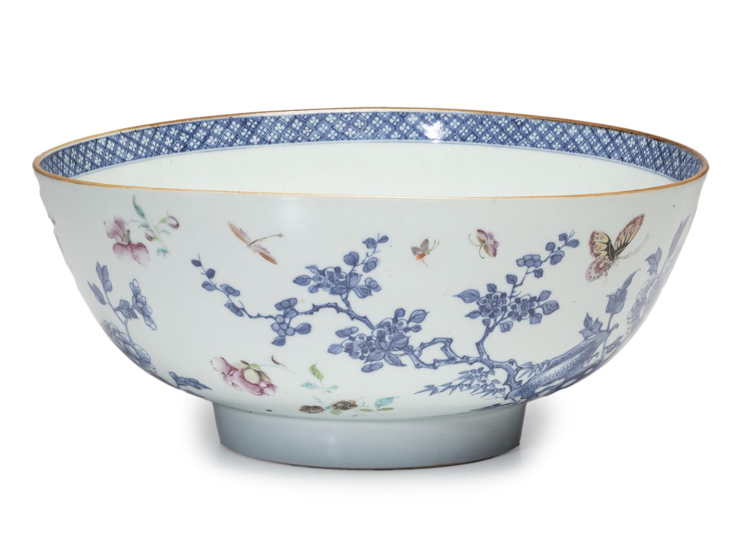 A Chinese Porcelain 'Flower and Butterfly' Punch Bowl
