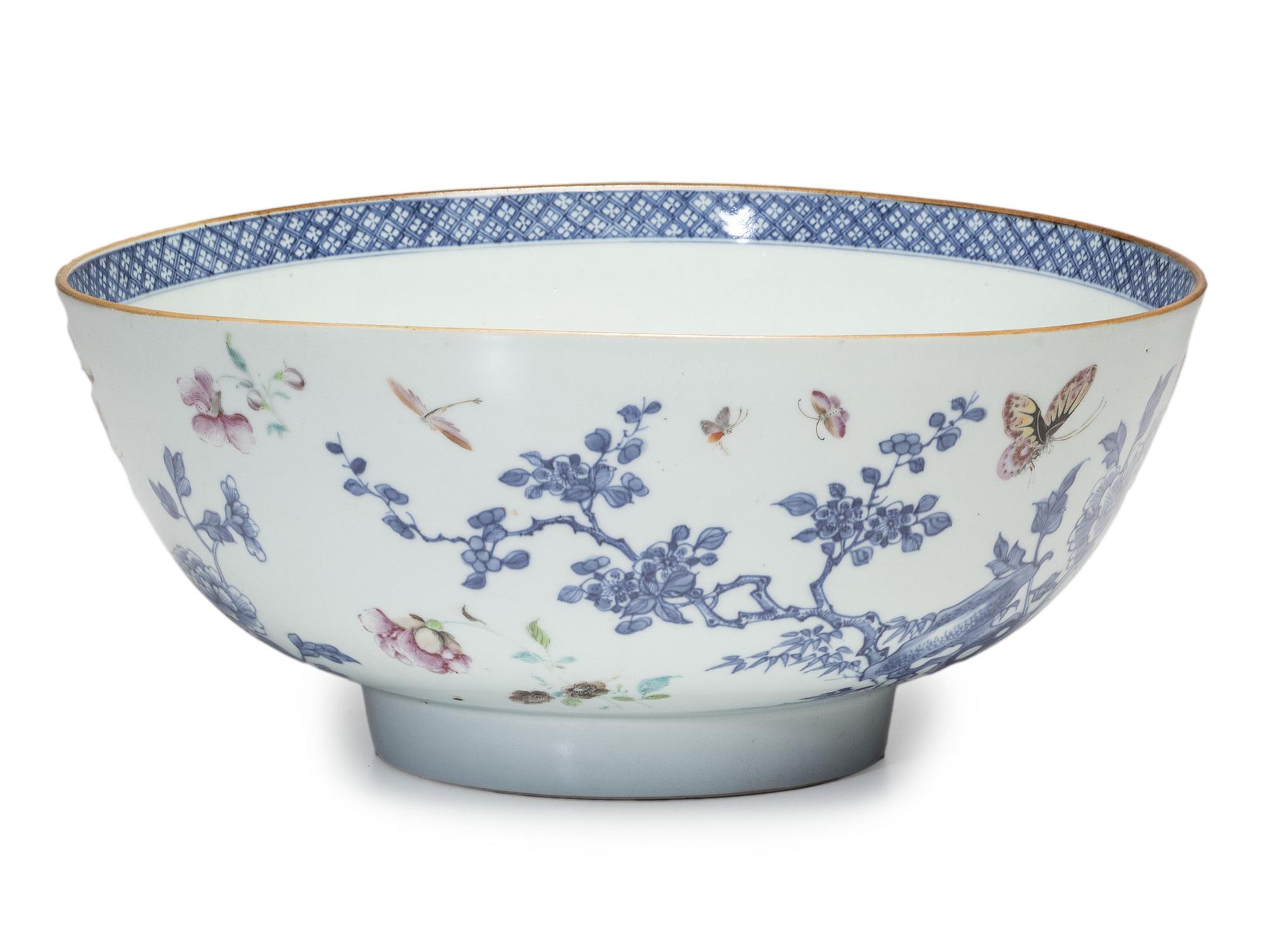 A Chinese Porcelain 'Flower and Butterfly' Punch Bowl