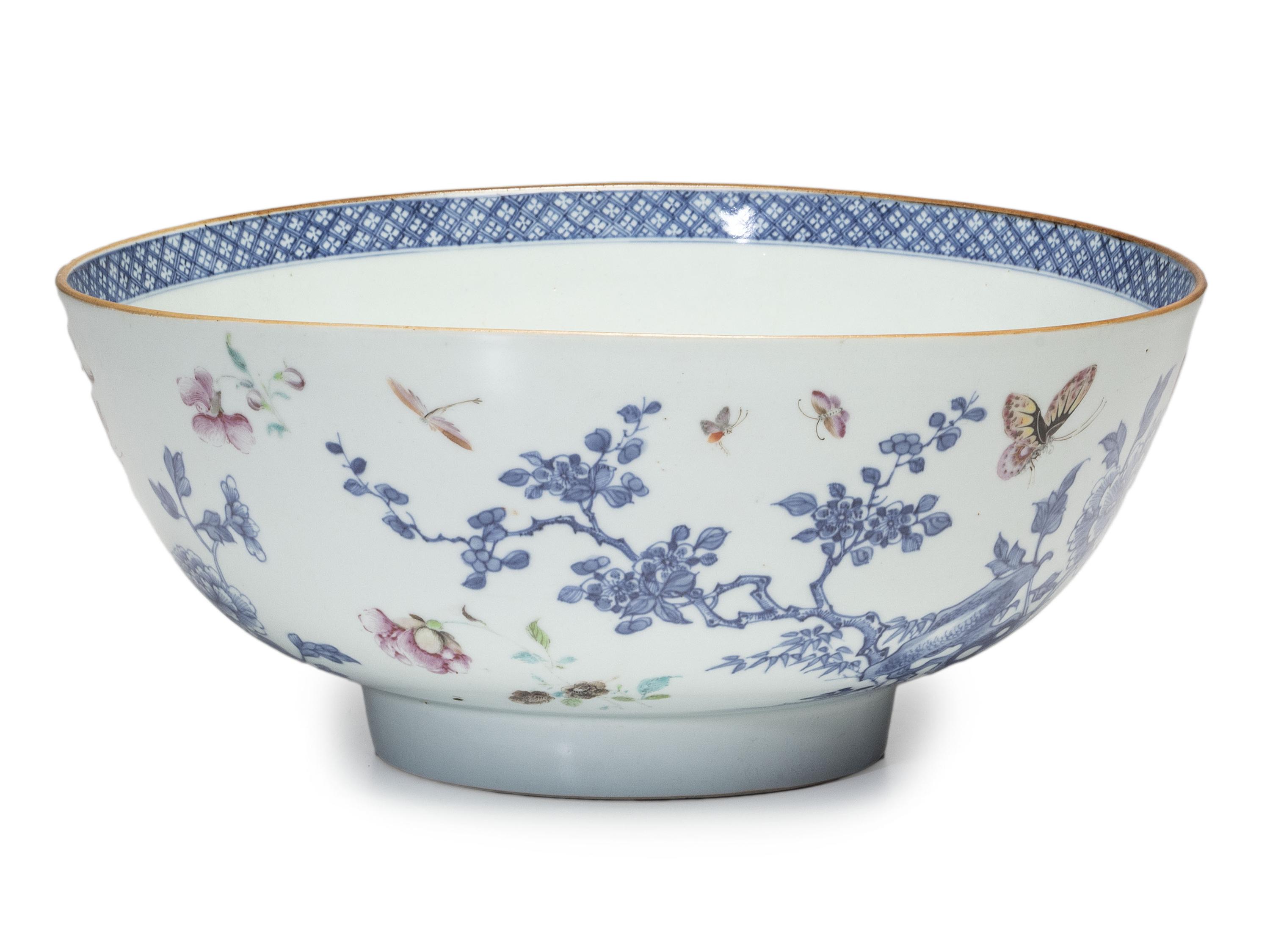 A Chinese Porcelain 'Flower and Butterfly' Punch Bowl