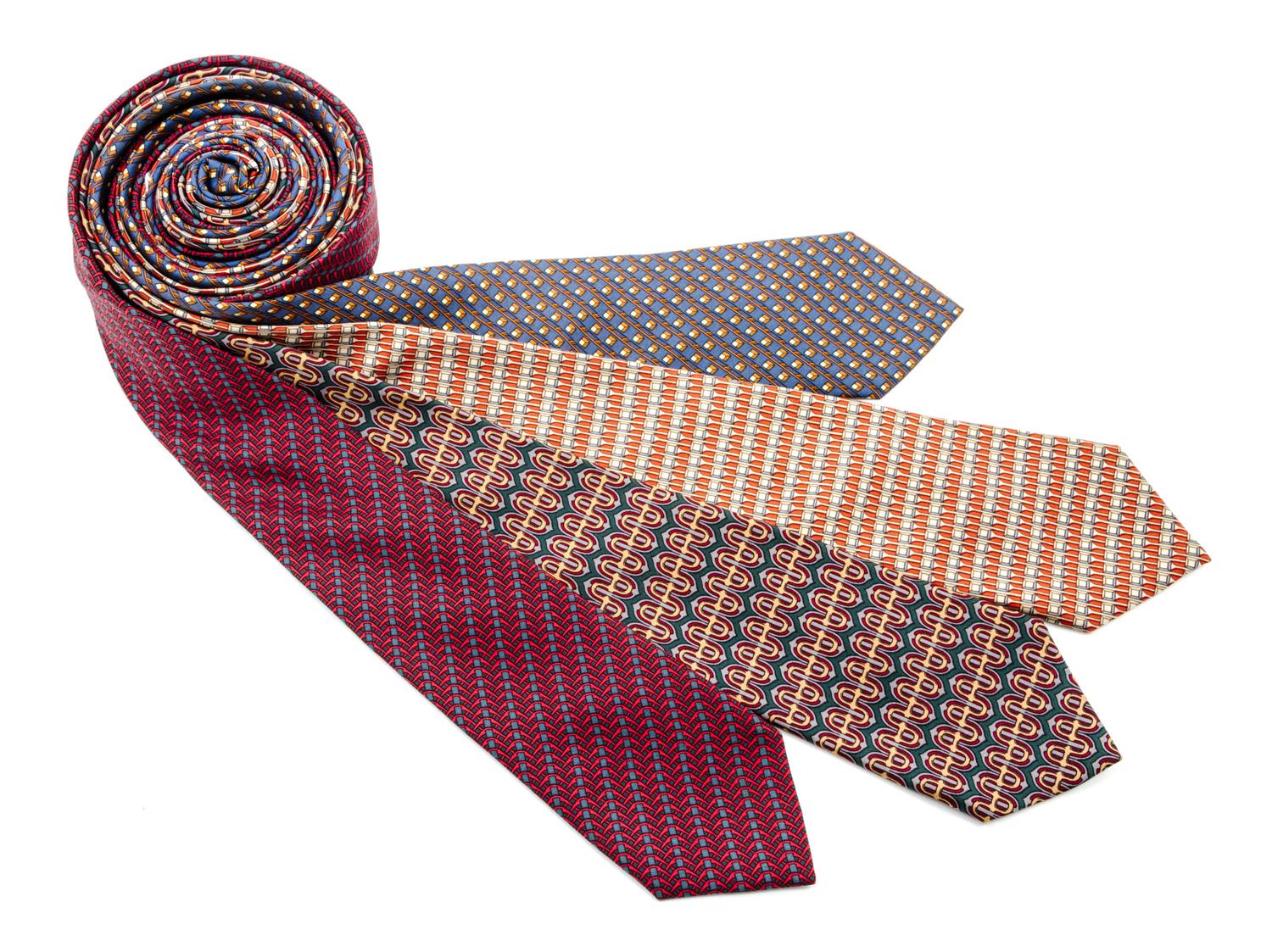 A Group of Four Hermes Silk Ties,