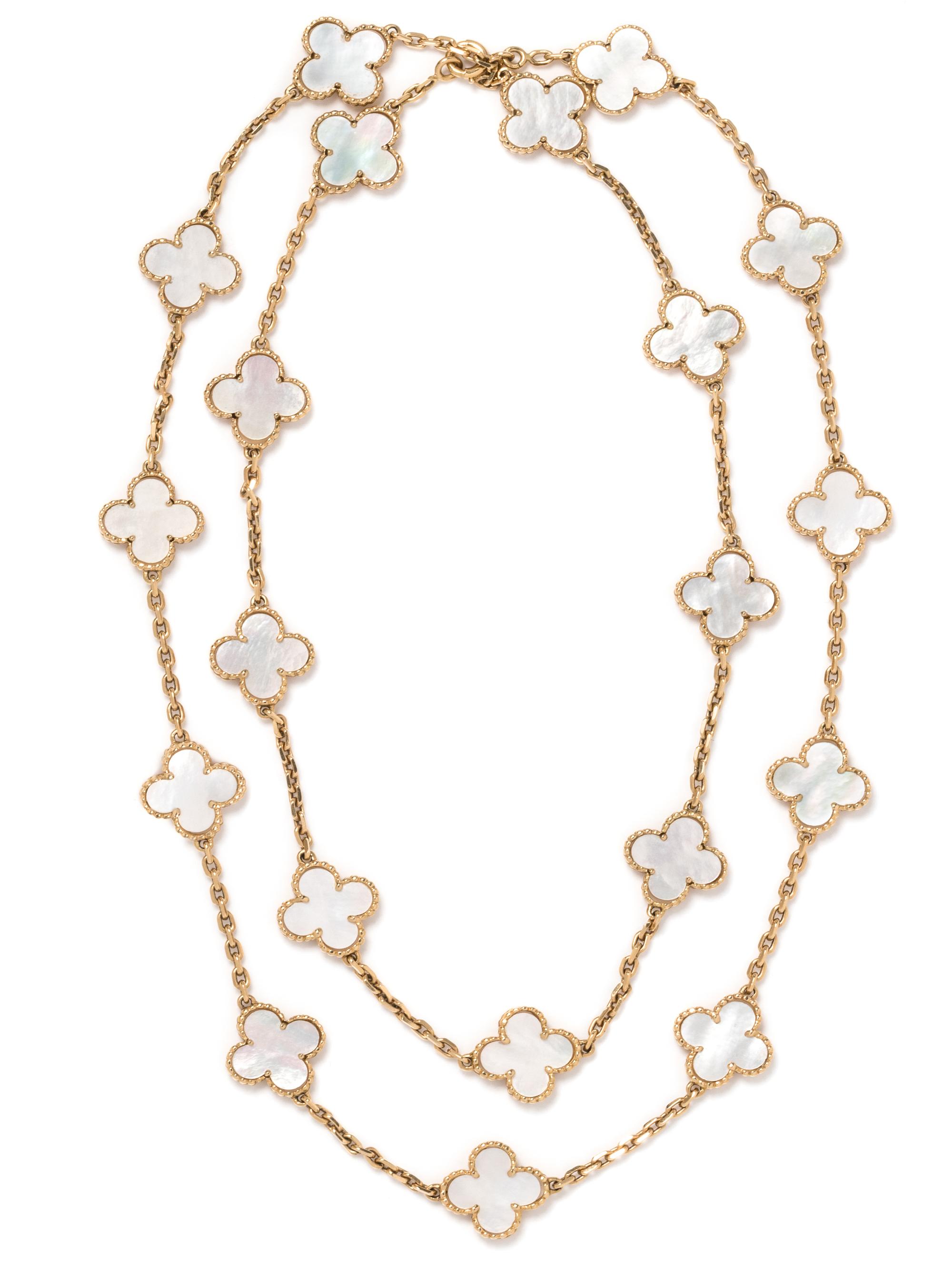 VAN CLEEF & ARPELS, YELLOW GOLD AND MOTHER-OF-PEARL 'ALHAMBRA' NECKLACE