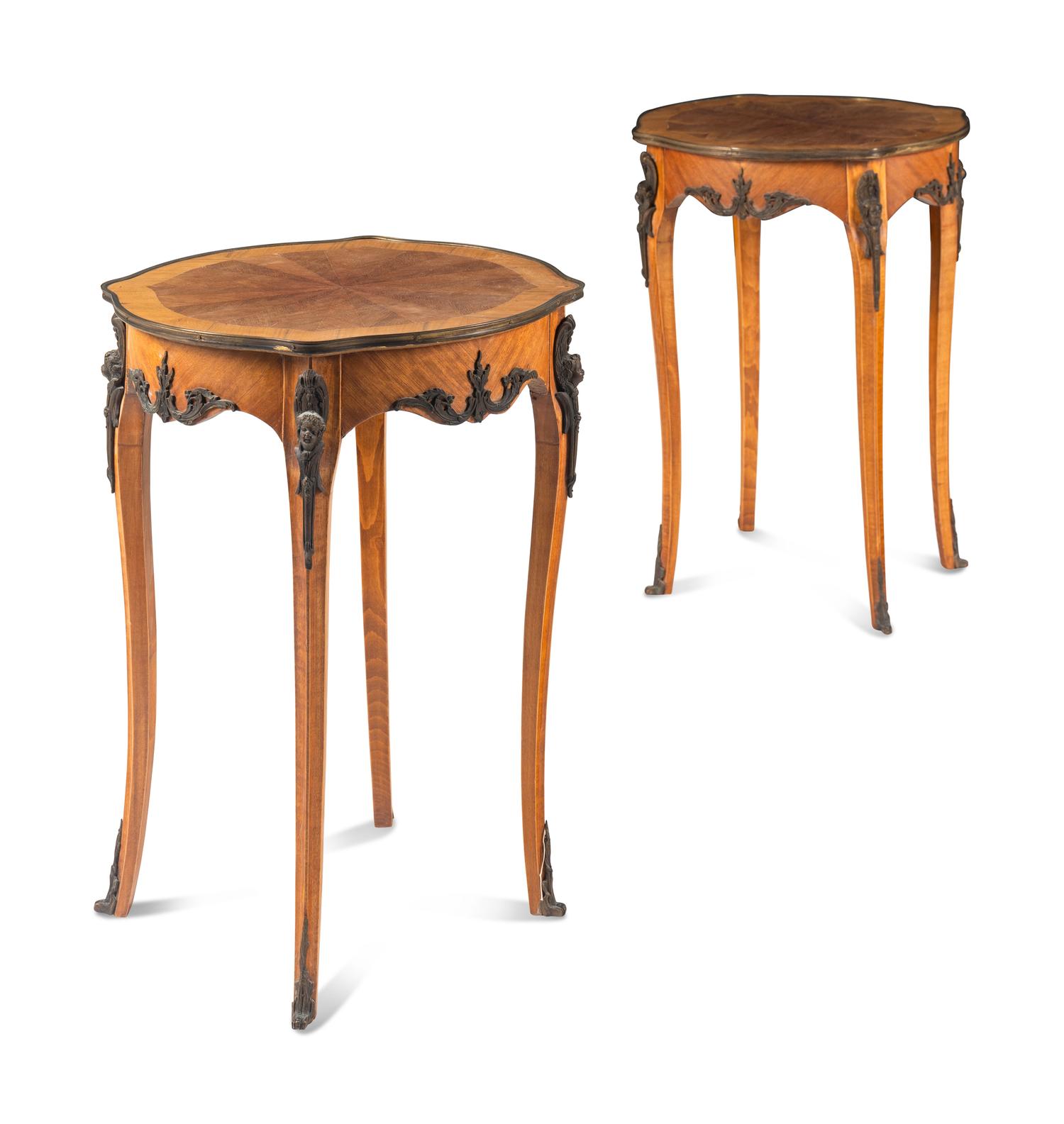 A Pair of Louis XV Style Parquetry Side Tables