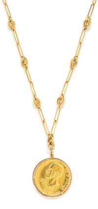An 18 Karat Yellow Gold and Coin Necklace, 35.20 dwts.