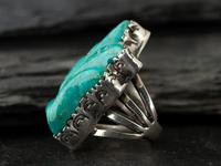 Large Silver and Carved Turquoise Ring