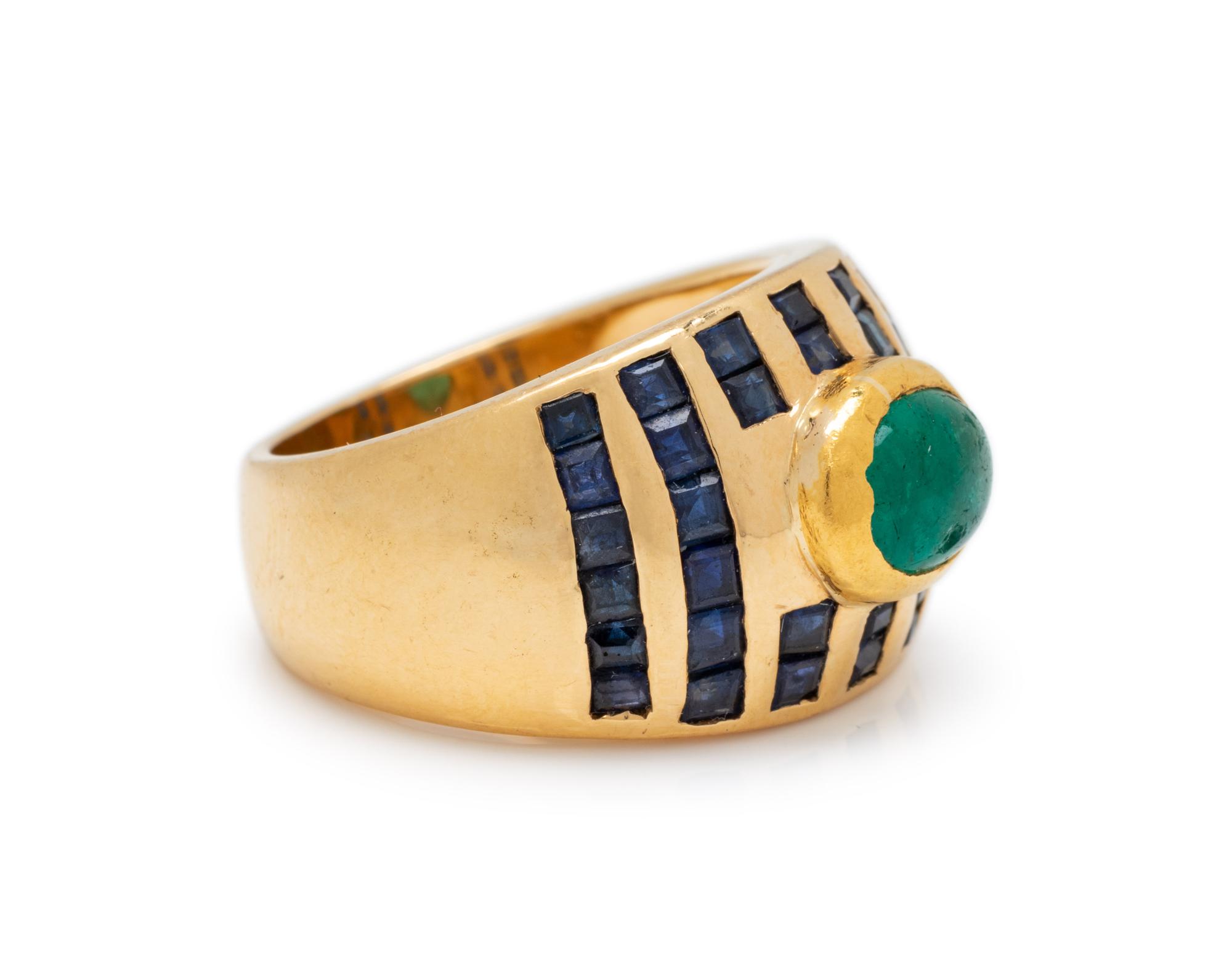 FRENCH, EMERALD AND SAPPHIRE RING