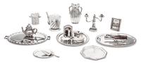 A Collection of Silver Table Articles, Enrique Quintanar, comprising five serving trays, three table caskets, a lobed water pitcher, a