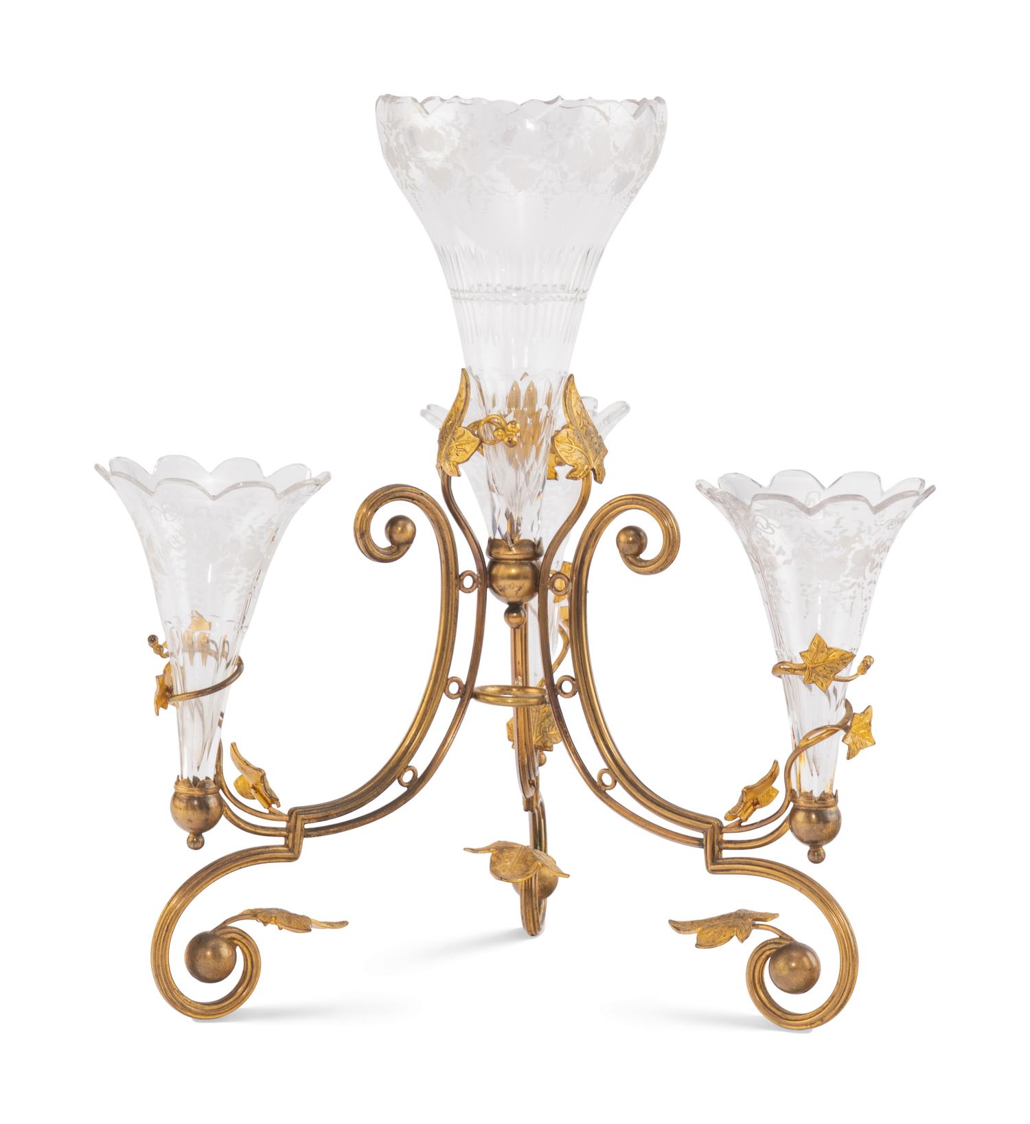 A Gilt Metal and Cut Glass Epergne