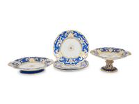 An English Blue-Rimmed Porcelain Dessert Service