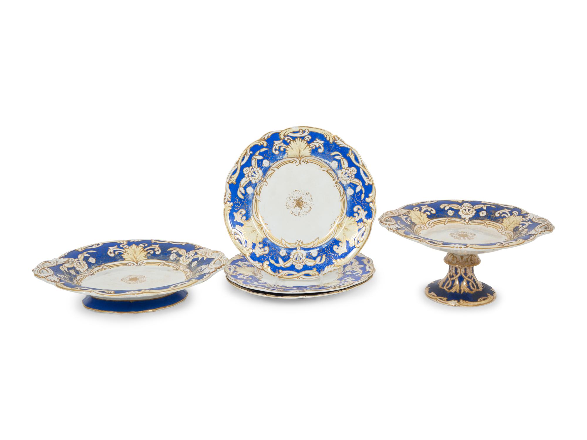 An English Blue-Rimmed Porcelain Dessert Service