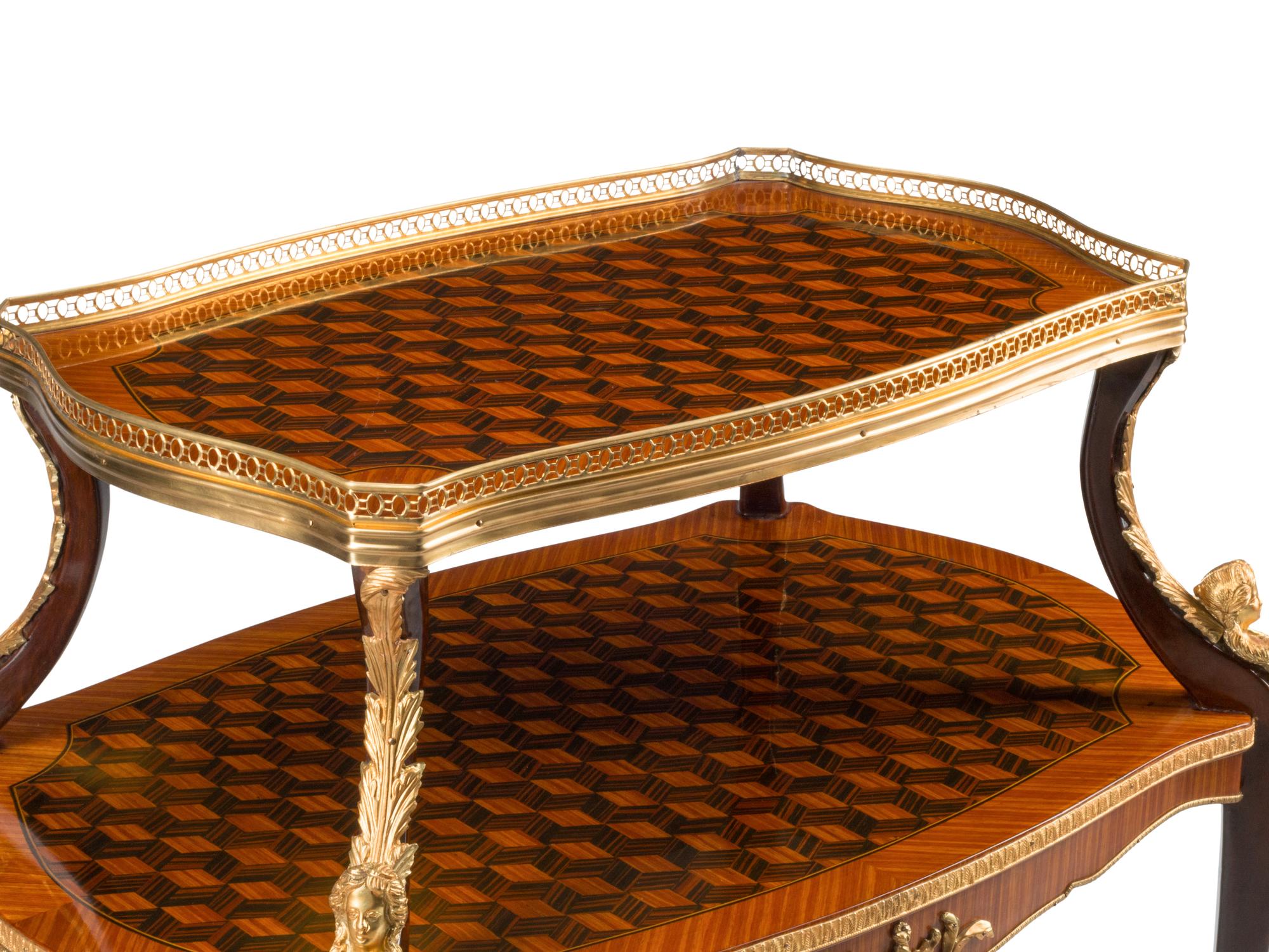 A Louis XV Style Gilt Bronze Mounted Two-Tier Tea Table