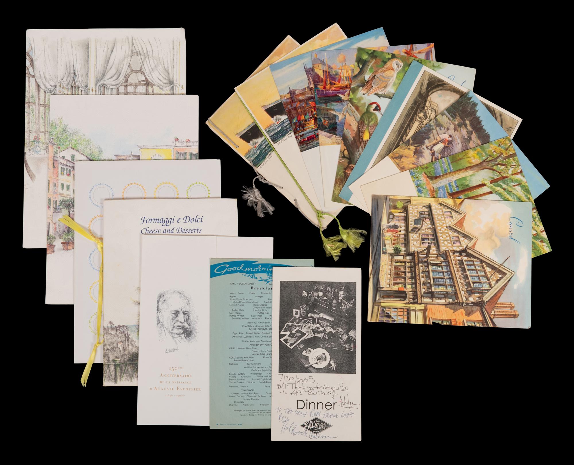 (History) A group of menus from various famous restaurants, comprising: