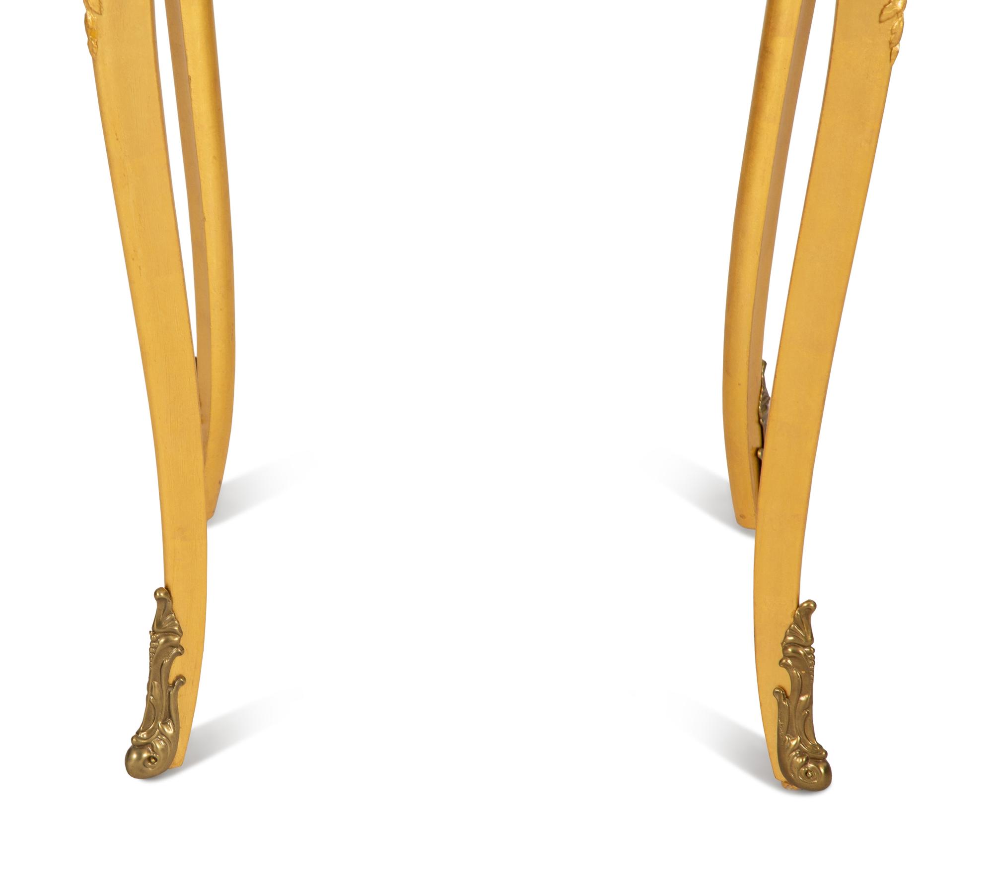 A Louis XV Style Giltwood Side Table with Inset Marble Top