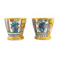 A Pair of Chinese Wucai Porcelain and Ormolu Mounted Jardinières