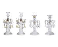 Two Pairs of George III Colorless and Citrine Cut-Glass Candlesticks