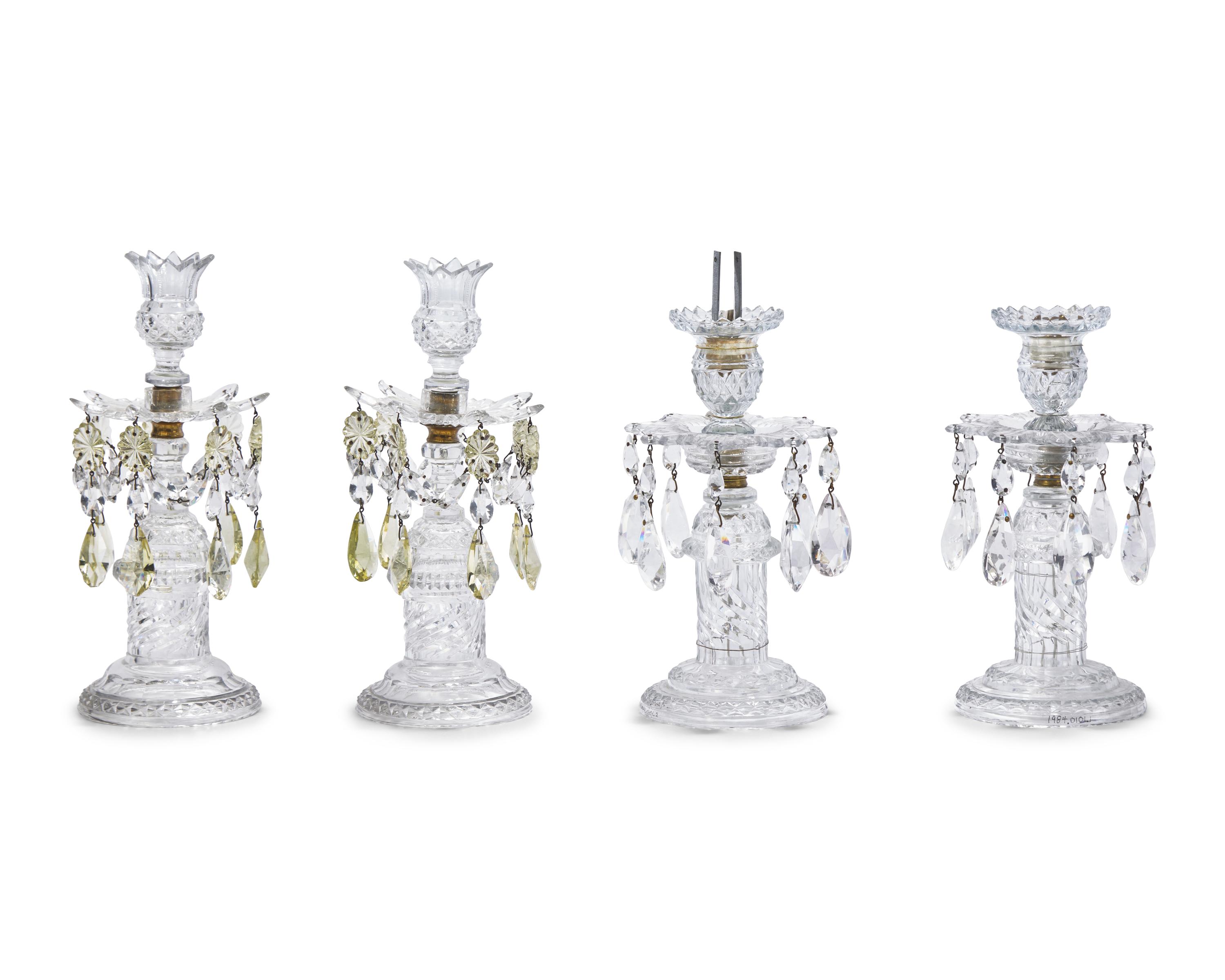 Two Pairs of George III Colorless and Citrine Cut-Glass Candlesticks