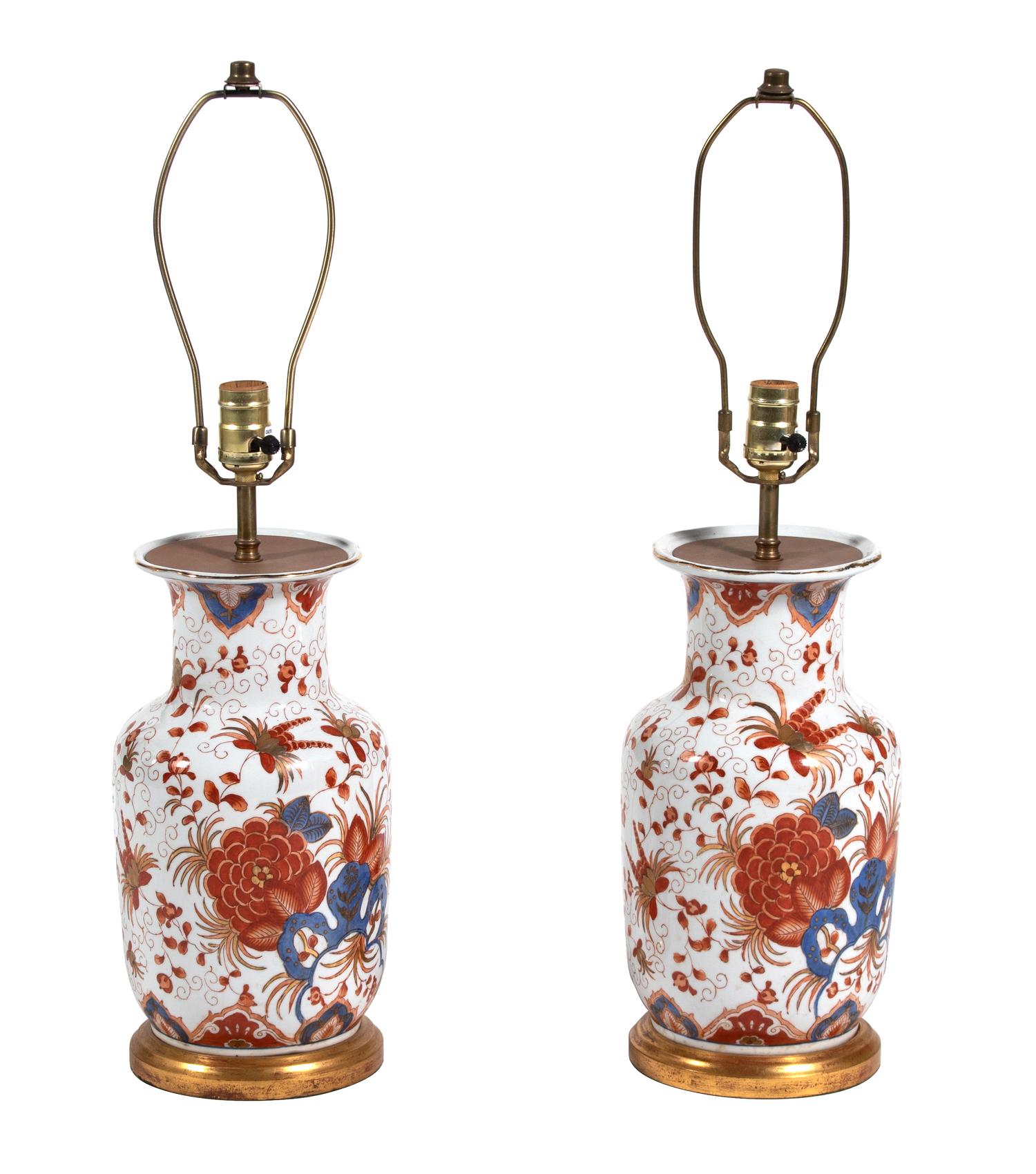 A Pair of English Ironstone Japan Pattern Vases Mounted as Lamps