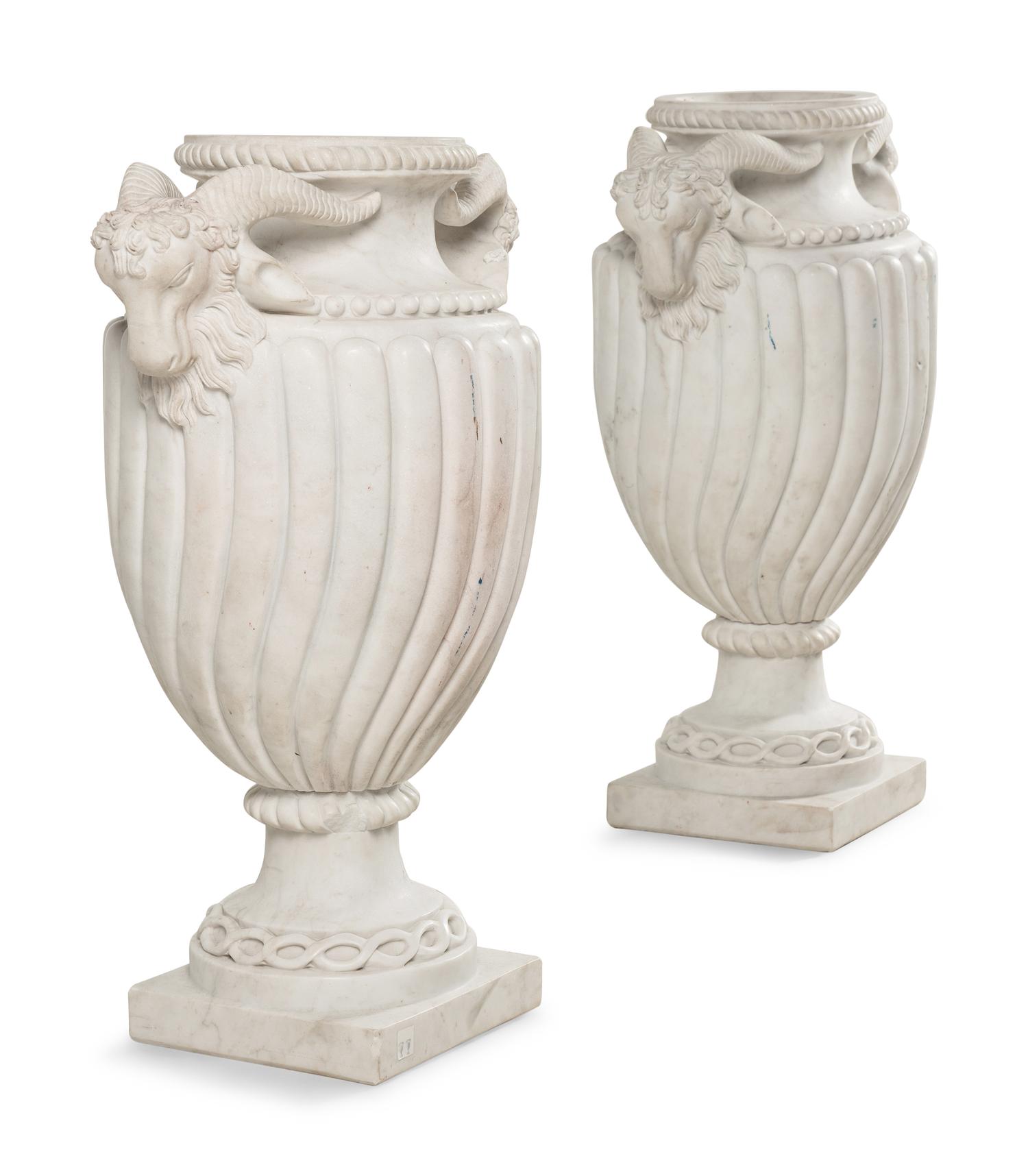 A Pair of Neoclassical Style Marble Urns