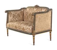 A Louis XV/XVI Transitional Style Painted and Parcel Gilt Settee