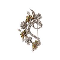 EMERALD AND DIAMOND FLORAL BROOCH