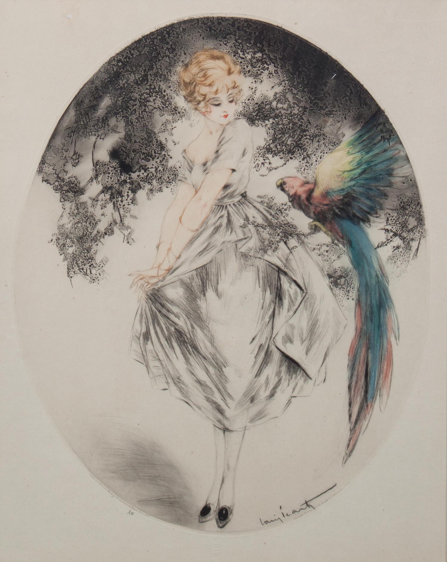 Louis Icart, (French, 1888-1950), Blue Macaw, 1920