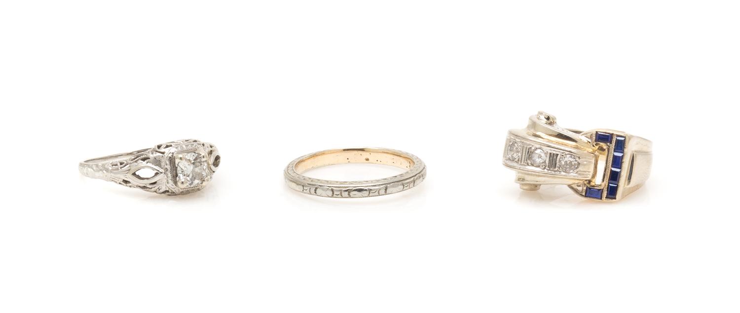A Collection of White Gold Rings, 7.20 dwts.