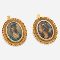 Two gold portrait pendant/brooches