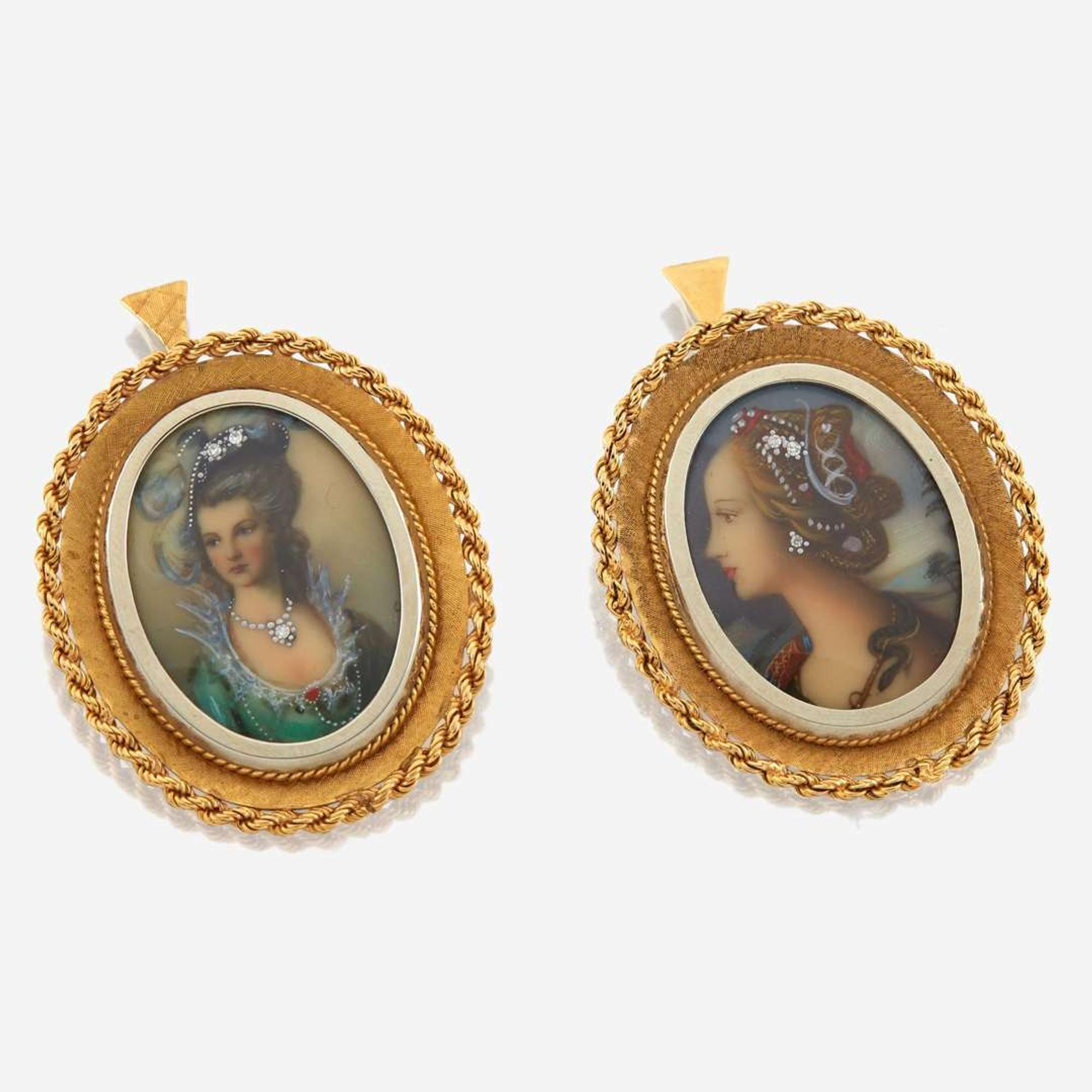 Two gold portrait pendant/brooches