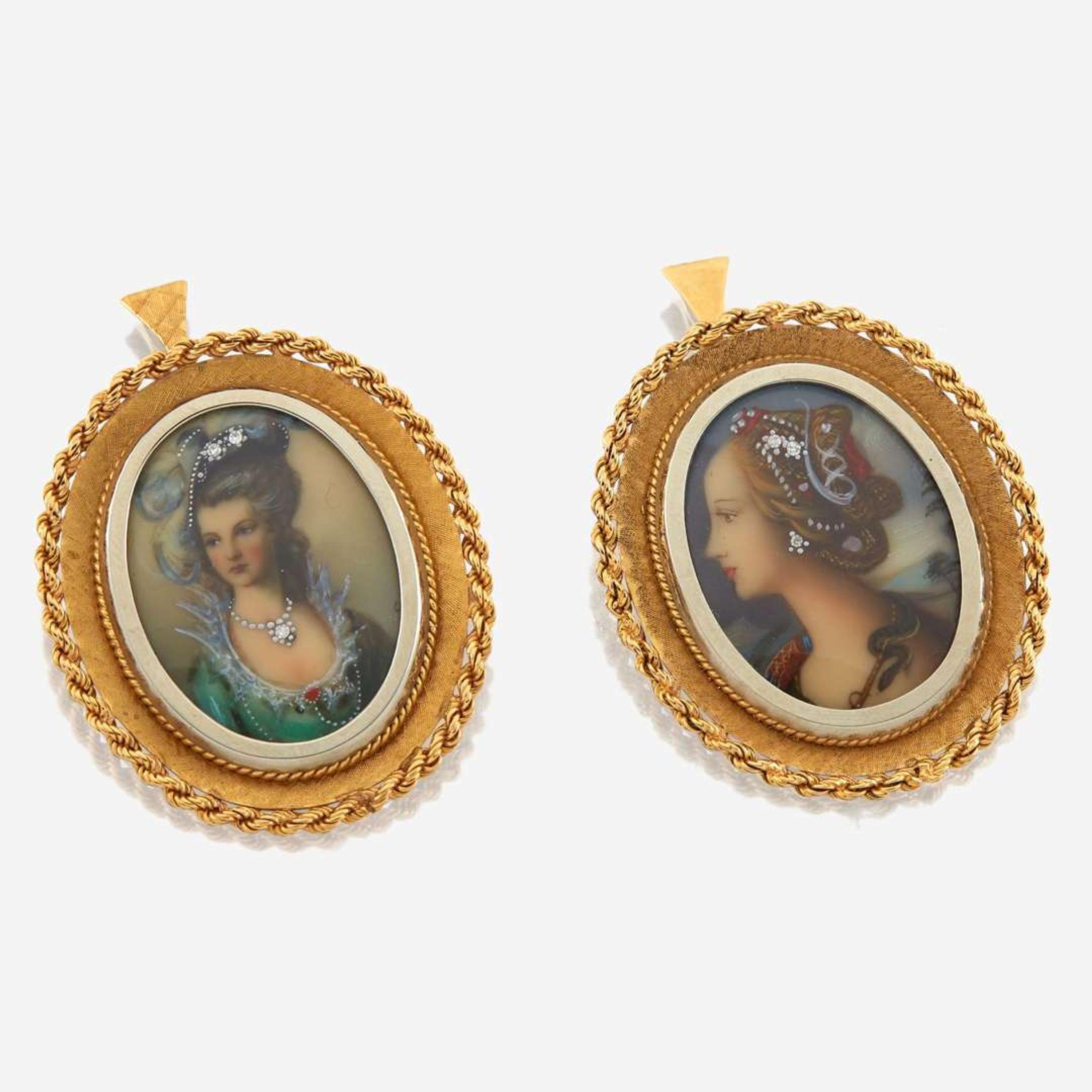 Two gold portrait pendant/brooches