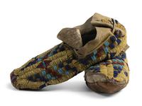 Cheyenne or Arapaho Beaded Hide Moccasins