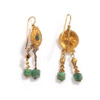 A Pair of Byzantine Gold, Garnet, and Emerald Earrings
