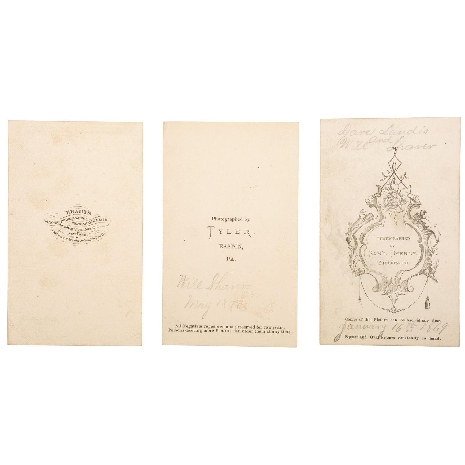 A group of items identified to Private William H. Shaver, Battery M, 2nd Pennsylvania Heavy Artillery, highlighted by war-date tintypes, CDVs, and army mess gear.