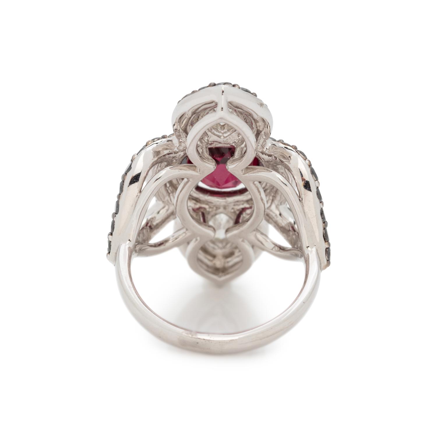 GARNET, DIAMOND AND BLACK DIAMOND RING
