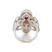 GARNET, DIAMOND AND BLACK DIAMOND RING