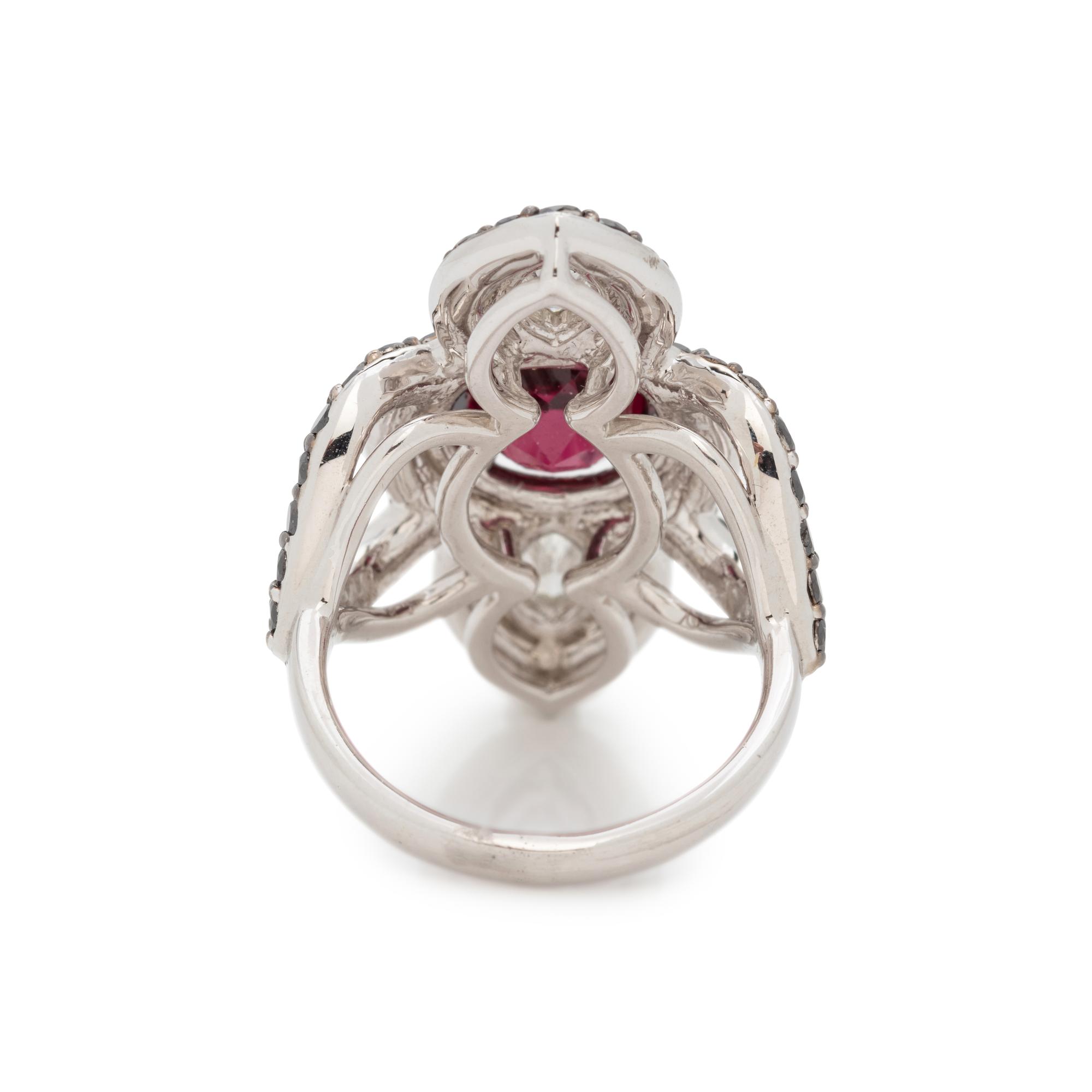 GARNET, DIAMOND AND BLACK DIAMOND RING