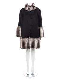 Black Chinchilla Trim Coat, 1990-2000s
