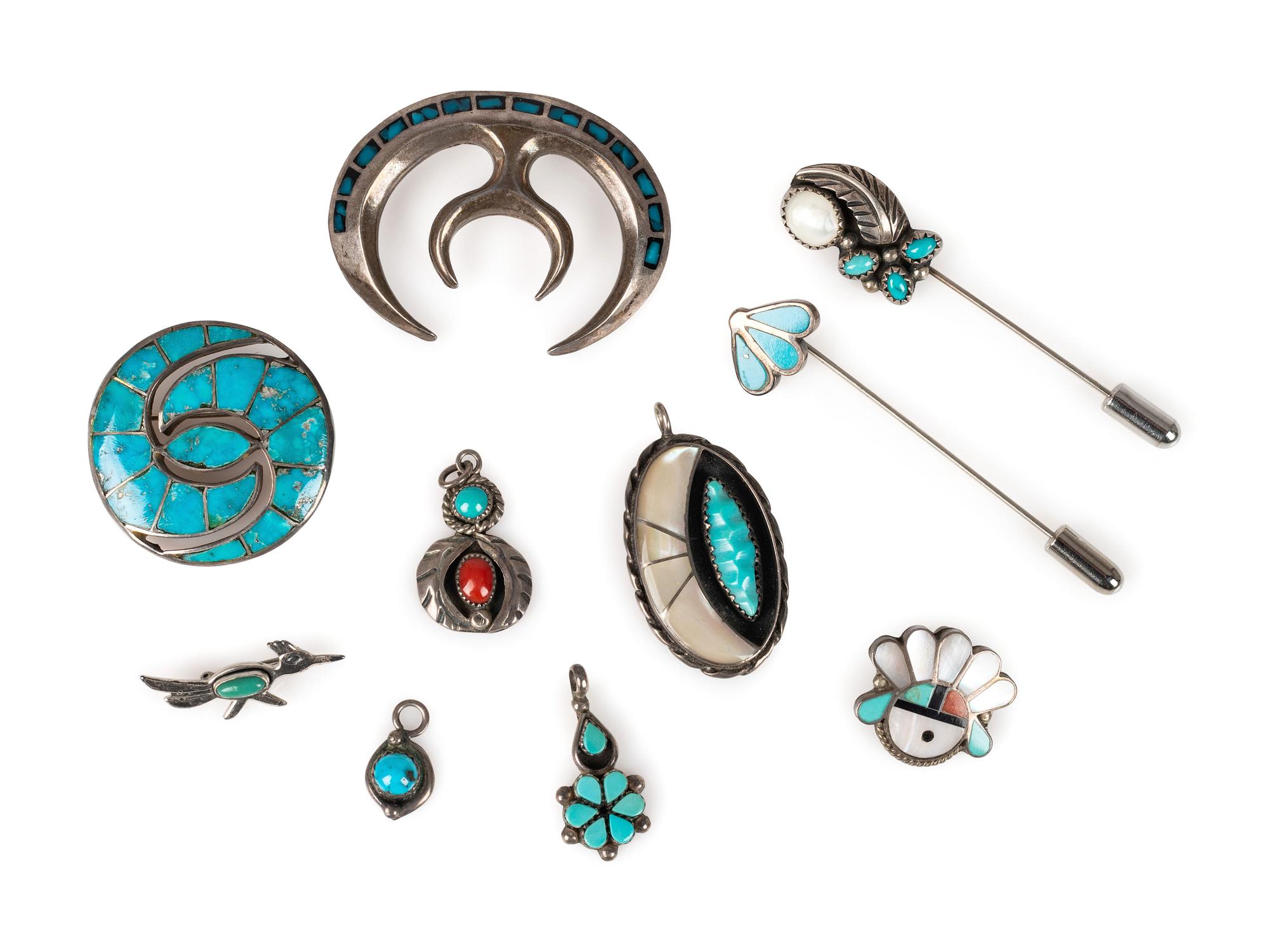 Navajo and Zuni Silver Jewelry, with Inlay