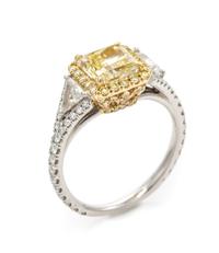 A Platinum, Yellow Gold, Fancy Yellow Diamond, Diamond and Colored Diamond Ring, 4.30 dwts.