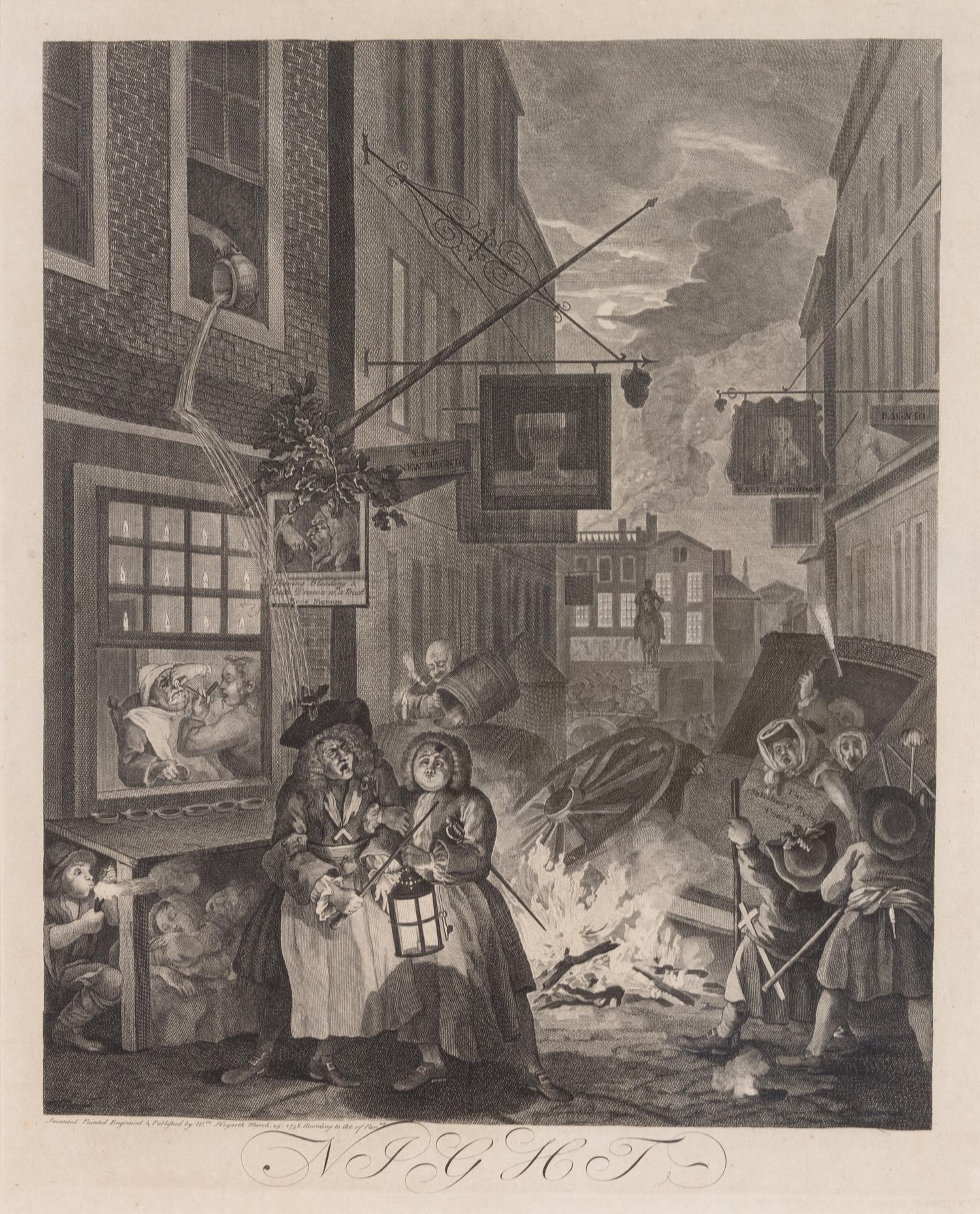 William Hogarth, (British, 1697-1764), The Four Times of Day: Morning, Noon, Evening, Night (a group of four works)