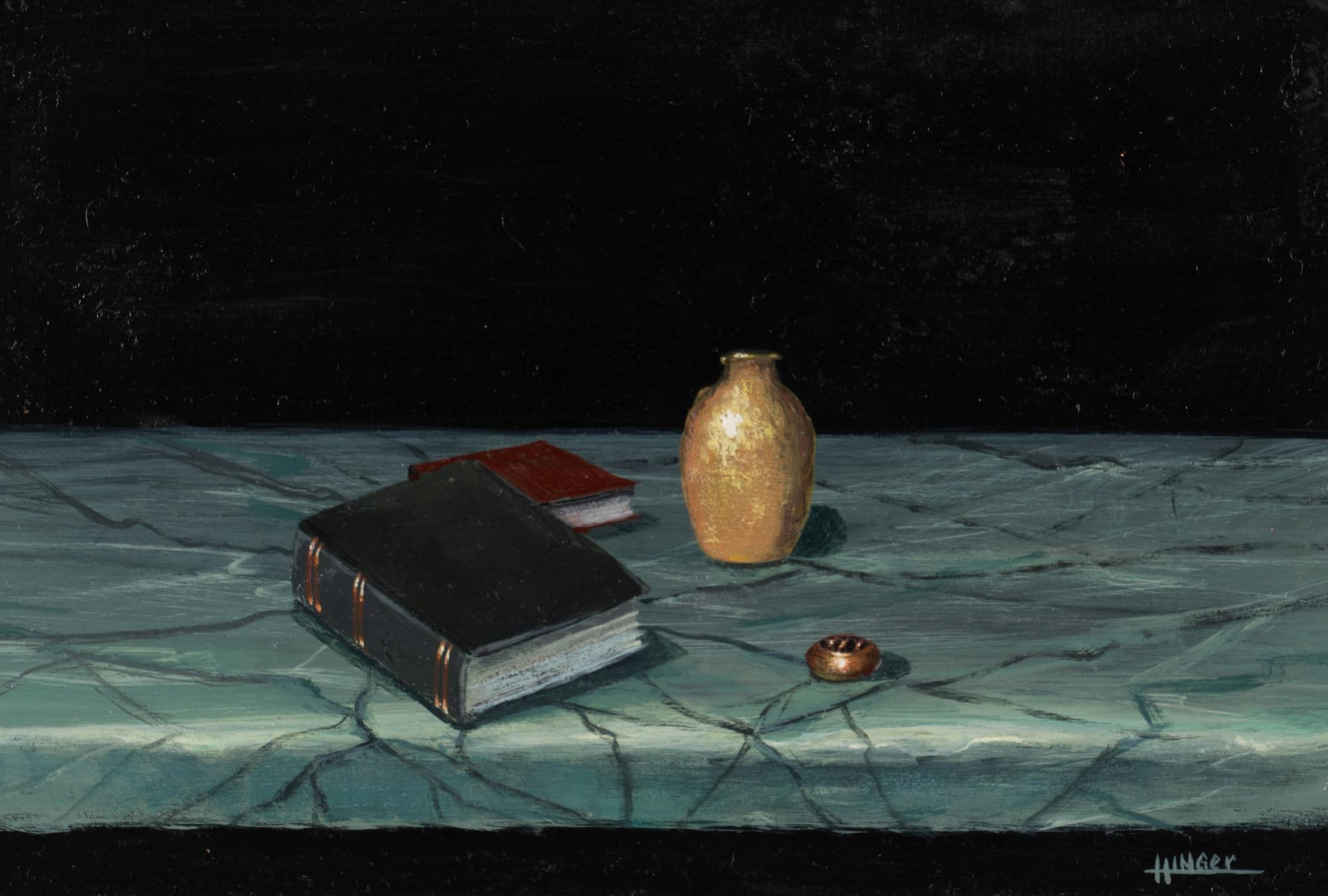 Richard Hinger (American, b.1937) — Still Life of Books and Jar