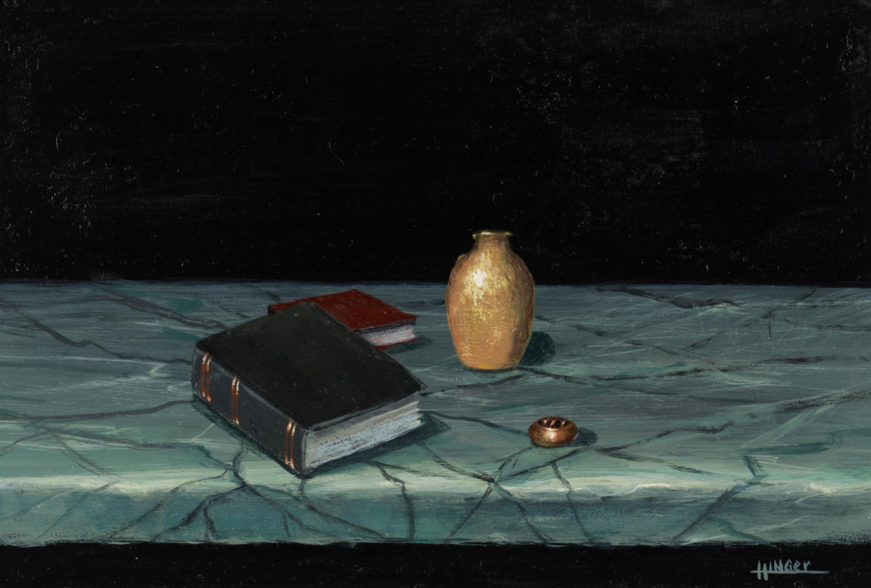 Richard Hinger (American, b.1937) — Still Life of Books and Jar