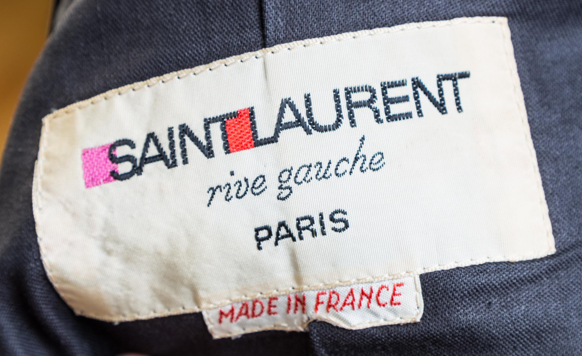 An Yves Saint Laurent Black Cotton Gabardine Coat Ensemble, Blouse size 36.