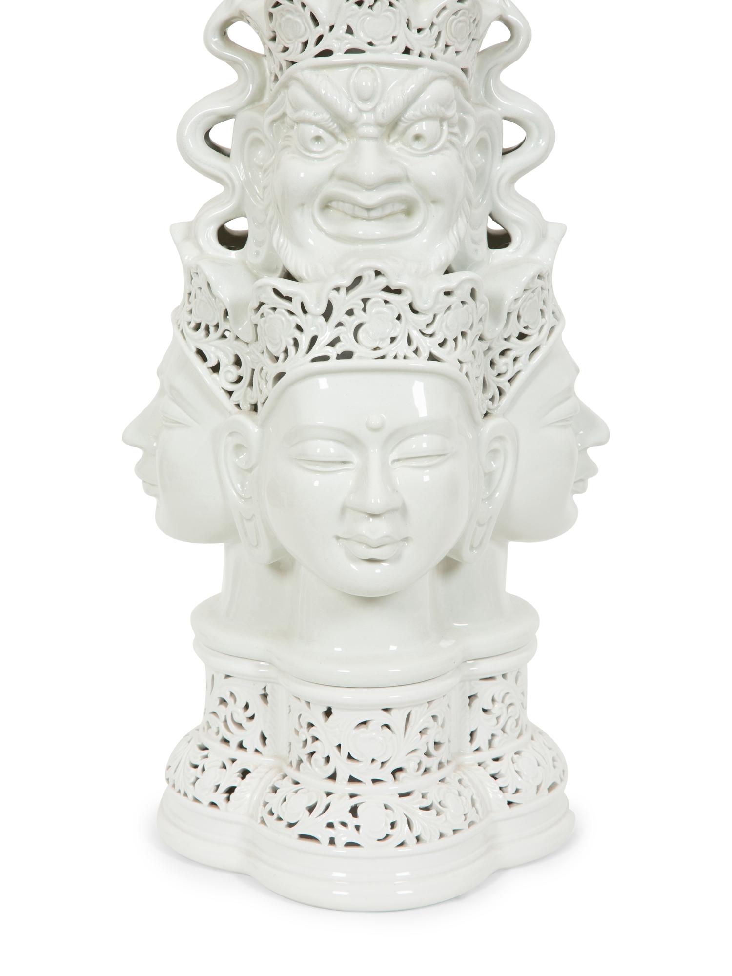 A Contemporary Blanc de Chine Porcelain Table Lamp with Mulit-Face Design